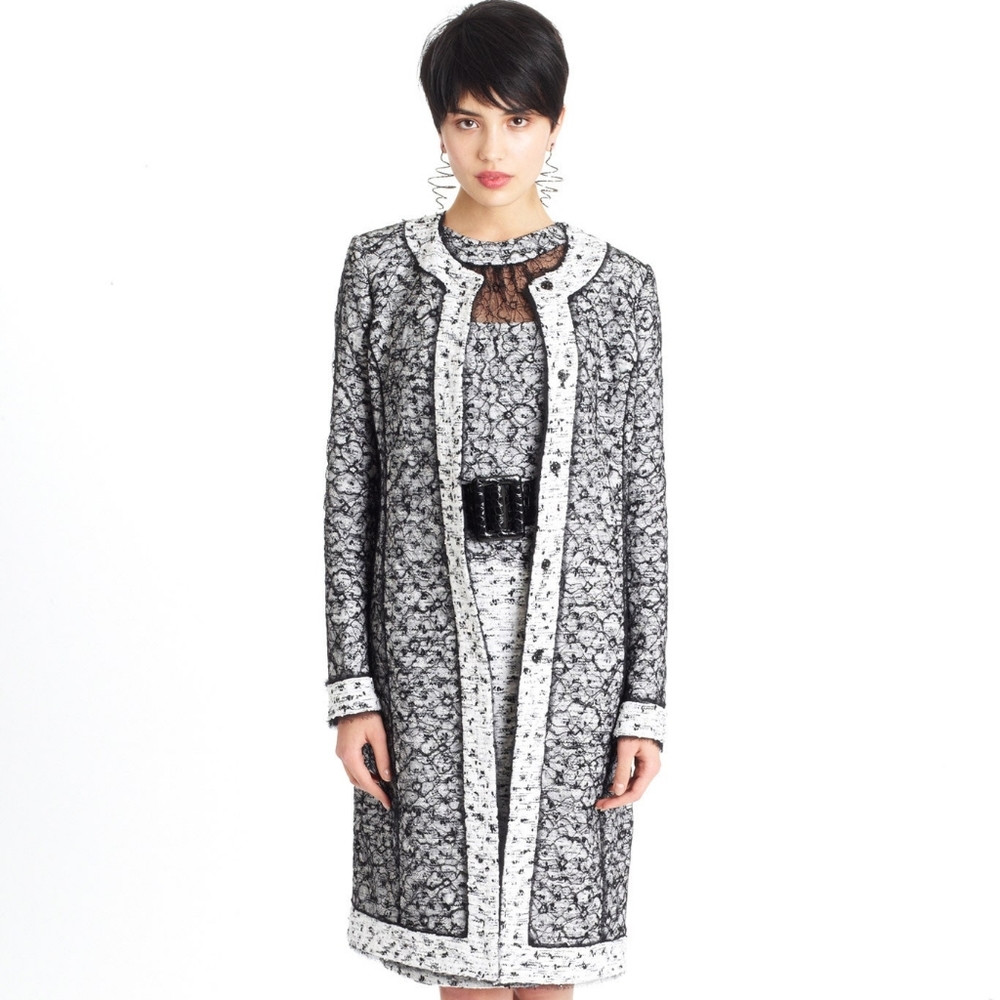 $3,000 OSCAR DE LA RENTA GORGEOUS COUTURE RUNWAY WOOL TWEED LACE SILK COAT US 4